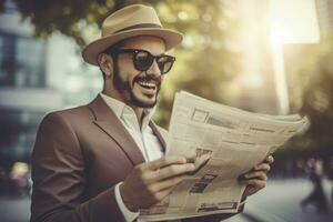 comerciante leer periódico. generar ai foto