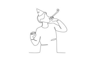 A woman wearing a hat and blowing a trumpet vector