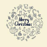 Big set of Christmas design element in doodle style vector