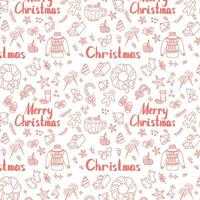 Merry Christmas Happy New Year seamless background pattern. Vector illustration doodles, thin line art sketch icons style concept