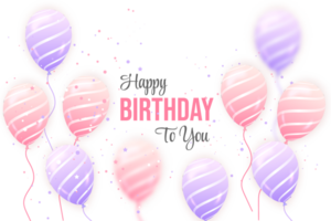 mooi gelukkig verjaardag achtergrond met roze ballonnen en confetti voor geboorte dag viering kaart png
