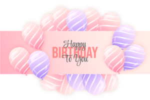Beautiful happy birthday Background With pink balloons and confetti for birth day celebration card png