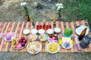 Festival is celebration to worship ancestors,variety of food and dessert photo