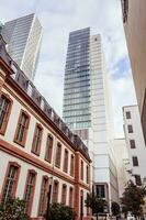 Frankfurt, Germany - Dec 25, 2018 - spectacular view on skyscraper from the street in the city center photo