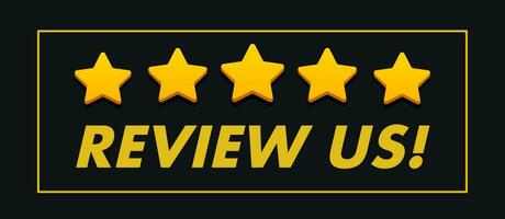 Review us banner with gold stars vector