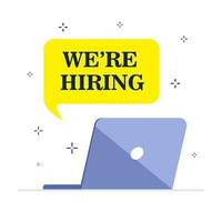 We are hiring message with laptop for social post vector