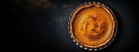 Generative AI, Homemade american traditional pumpkin pie, top view photo