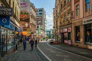 Liberec, Czech Republic - May 18, 2019 - one of the central streets during the weekend photo