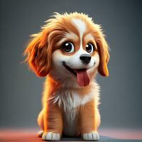 3D cute cartoon character of a fluffy, adventurous puppy for a web-based pet adoption platform photo