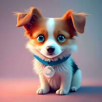 3D cute cartoon character of a fluffy, adventurous puppy for a web-based pet adoption platform photo