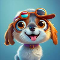 3D cute cartoon character of a fluffy, adventurous puppy for a web-based pet adoption platform photo