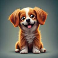 3D cute cartoon character of a fluffy, adventurous puppy for a web-based pet adoption platform photo