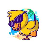 Cool Duck In Summer Cartoon Vector Icon Illustration.  Animal Nature Icon Concept Isolated Premium Vector. Flat  Cartoon Style