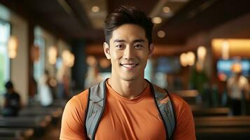 handsome chinese young man in sport wear in sporting club photo