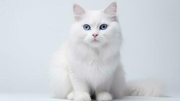 blanco gato en un blanco antecedentes foto