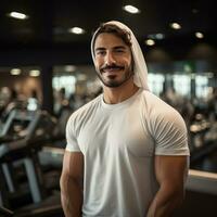 handsome arabian young man in sport wear in sporting club photo