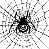 vector negro silueta de un araña y web en un blanco antecedentes.