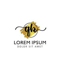 QK Initial Handwriting gold Brush Template Design vector