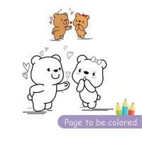 A male bear gives a tulip to a female bear. Animal coloring page vector