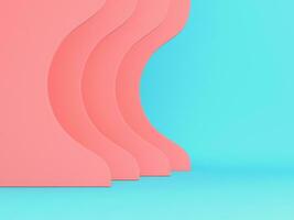 Abstract pink geometrical shapes for display product on bright blue background in pastel colors. Minimalism concept photo