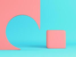 Abstract pink geometrical shape with cube for display product on bright blue background in pastel colors. Minimalism concept photo