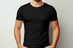 Basics a Bella Canvas Classic Basic Black T - shirt mockup against a minimalist background, AI Generated photo