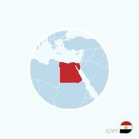 Map icon of Egypt. Blue map of Europe with highlighted Egypt in red color. vector