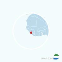 Map icon of Sierra Leone. Blue map of Africa with highlighted Sierra Leone in red color. vector