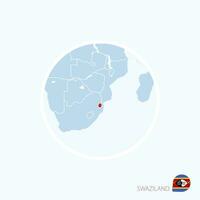 Map icon of Swaziland. Blue map of Africa with highlighted Swaziland in red color. vector