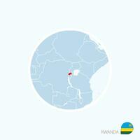 Map icon of Rwanda. Blue map of Africa with highlighted Rwanda in red color. vector