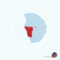 Map icon of Namibia. Blue map of Southern Africa with highlighted Namibia in red color. vector