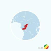 Map icon of Congo. Blue map of Africa with highlighted Congo in red color. vector