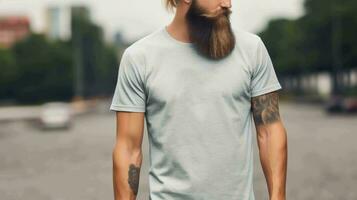 T - shirt design template and print presentation. Set the scene a clean background, AI Generated photo