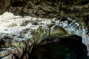 the cave is filled with water and rocks photo