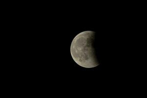 the moon is seen in the dark sky photo