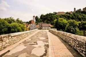 the bridge over the river in the old town of salzburg photo