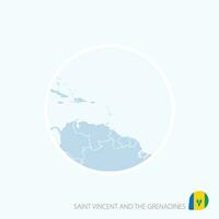 Map icon of Saint Vincent and the Grenadines. Blue map of America with highlighted  in red color. vector