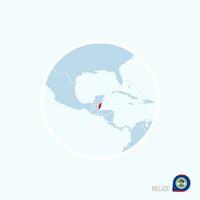 Map icon of Belize. Blue map of Central America with highlighted Belize in red color. vector