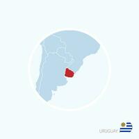 Map icon of Uruguay. Blue map of America with highlighted Uruguay in red color. vector