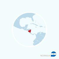 Map icon of Nicaragua. Blue map of Central America with highlighted Nicaragua in red color. vector