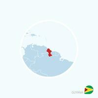 Map icon of Guyana. Blue map of South America with highlighted Guyana in red color. vector