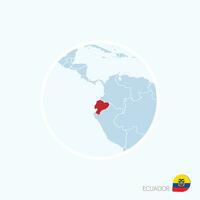 Map icon of Ecuador. Blue map of Europe with highlighted Ecuador in red color. vector