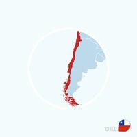 mapa icono de Chile. azul mapa de Europa con destacado Chile en rojo color. vector