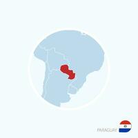 Map icon of Paraguay. Blue map of America with highlighted Paraguay in red color. vector