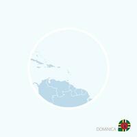 Map icon of Dominica. Blue map of America with highlighted Dominica in red color. vector