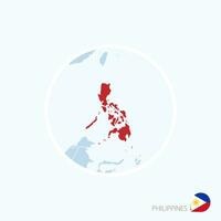 Map icon of Philippines. Blue map of Asia with highlighted Philippines in red color. vector