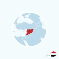 Map icon of Syria. Blue map of Middle East with highlighted Syria in red color. vector