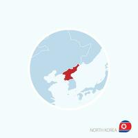 Map icon of North Korea. Blue map of East Asia with highlighted North Korea in red color. vector