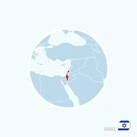 Map icon of Israel. Blue map of Middle East with highlighted Israel in red color. vector