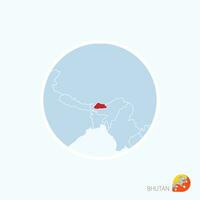 Map icon of Bhutan. Blue map of South Asia with highlighted Bhutan in red color. vector